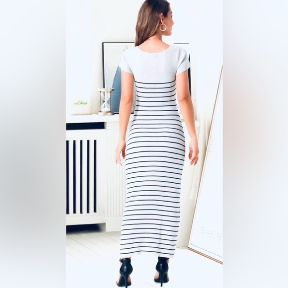 NWT White & Black Striped Scoop-Neck Maxi Dress Size XL - Picture 2 of 13